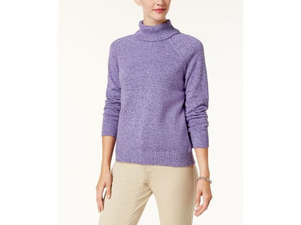 Karen Scott Women's Marled Cotton Turtleneck Sweater Purple Size Large