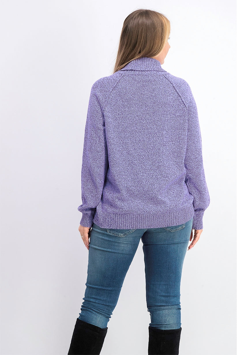 Karen Scott Women's Marled Cotton Turtleneck Sweater Purple Size Small