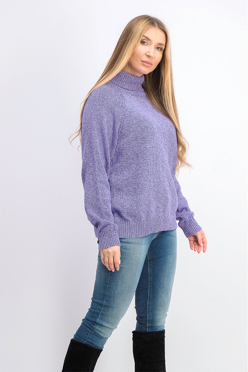 Karen Scott Women's Marled Cotton Turtleneck Sweater Purple Size Small