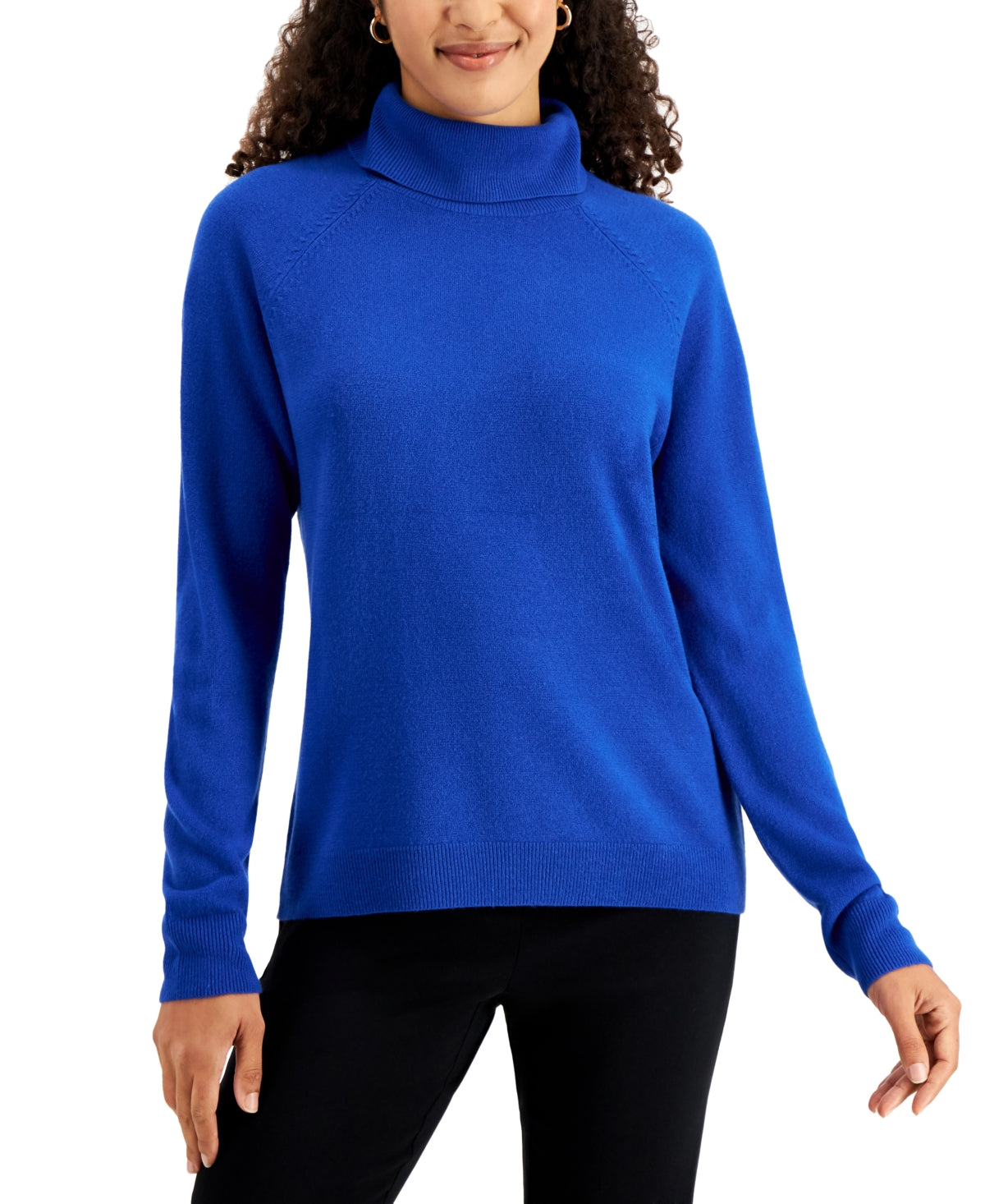 Karen Scott Women's Cotton Turtleneck Sweater Blue Size Petite Medium