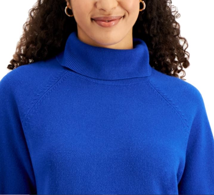 Karen Scott Women's Cotton Turtleneck Sweater Blue Size Petite Medium
