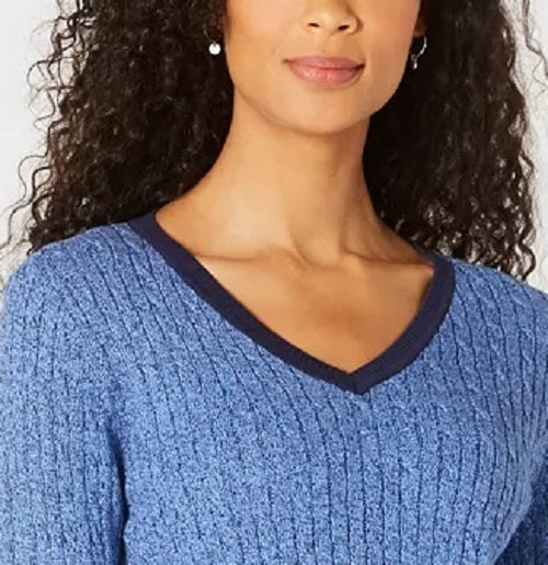 Karen Scott Women's Teresa Cotton Colorblocked Sweater Bluee Size Medium