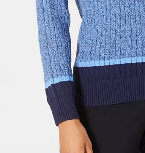 Karen Scott Women's Teresa Cotton Colorblocked Sweater Bluee Size Medium