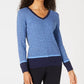 Karen Scott Women's Teresa Cotton Colorblocked Sweater Bright Blue Size Extra Large