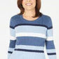 Karen Scott Women's Petite Cotton Striped Cable-Knit Sweater Bright Blue Size Medium