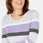 Karen Scott Women's Petite Cotton Striped Cable-Knit Sweater Purple Size Medium Regular