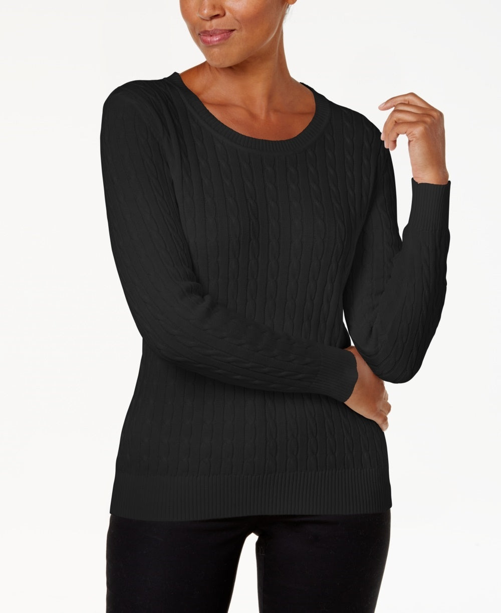 Karen Scott Women's Cable Knit Crewneck Sweater Black Size X-Small