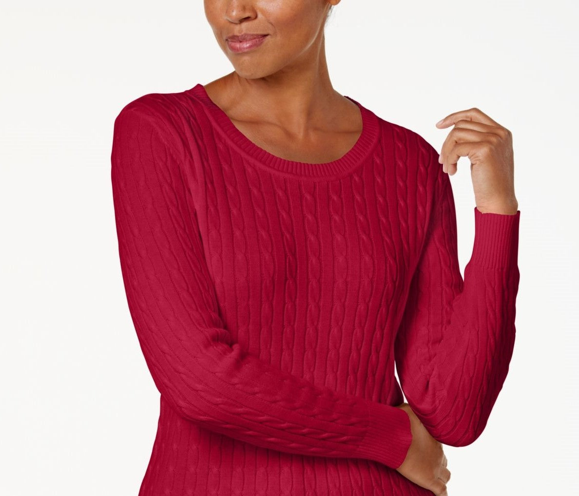 Karen Scott Women's Petite Cotton Cable-Knit Sweater Bright Red Size Medium