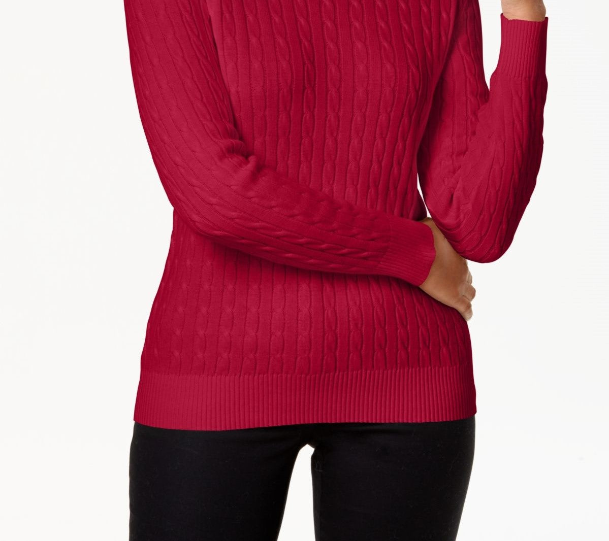 Karen Scott Women's Petite Cotton Cable-Knit Sweater Bright Red Size Medium