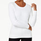 Karen Scott Women's Cotton Cable-Knit Sweater White Size Petite Small