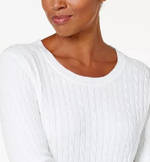 Karen Scott Women's Cotton Cable-Knit Sweater White Size Petite Small