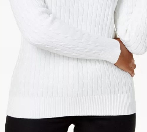 Karen Scott Women's Cotton Cable-Knit Sweater White Size Petite Small