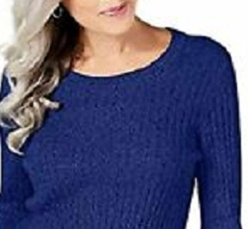 Karen Scott Women's  Marled Cotton Cable-Knit Sweater Blue Size Petite Medium