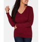 Karen Scott Women's Cable-Knit V-Neck Sweater Red Size X-Small