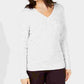 Karen Scott Women's Speckle Long Sleeve V Neck Top White Size Petite Medium
