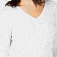 Karen Scott Women's Speckle Long Sleeve V Neck Top White Size Petite Medium