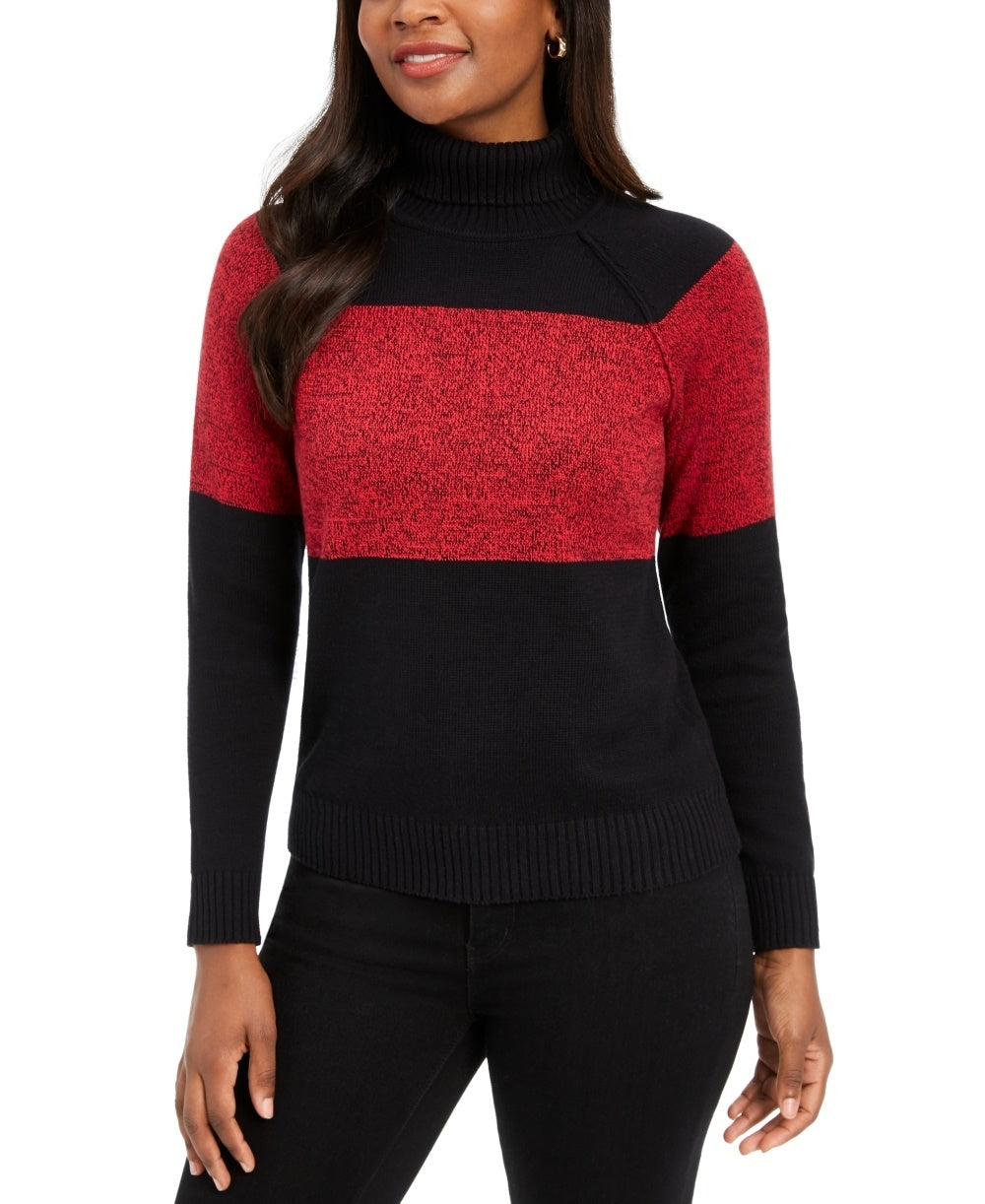 Karen Scott Women's Colorblocked Cotton Turtleneck Sweater Red Size X-Small