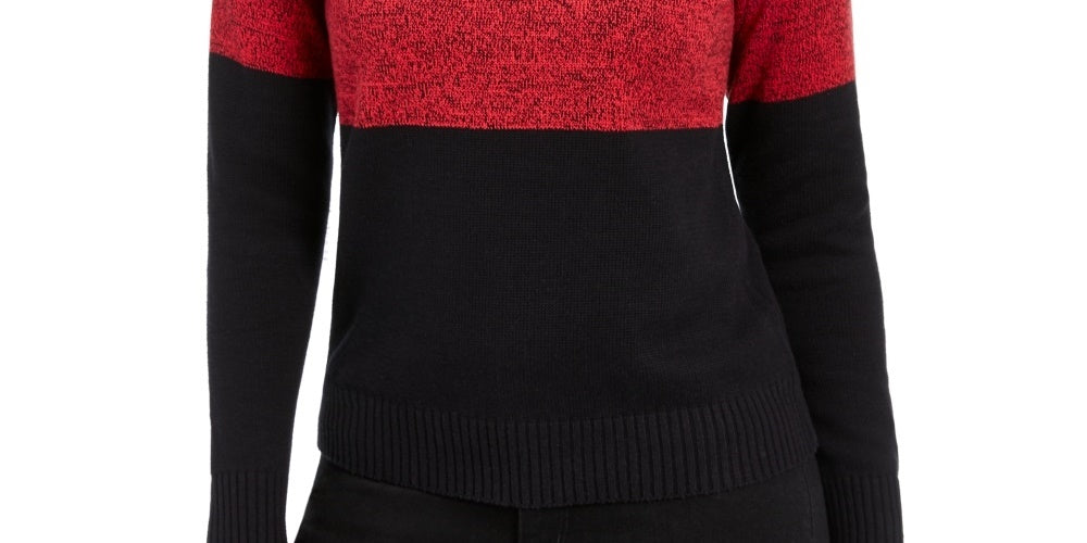 Karen Scott Women's Colorblocked Cotton Turtleneck Sweater Red Size X-Small