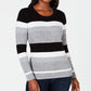 Karen Scott Women's Veronica Striped Cotton Cable Sweater Black Size X-Small