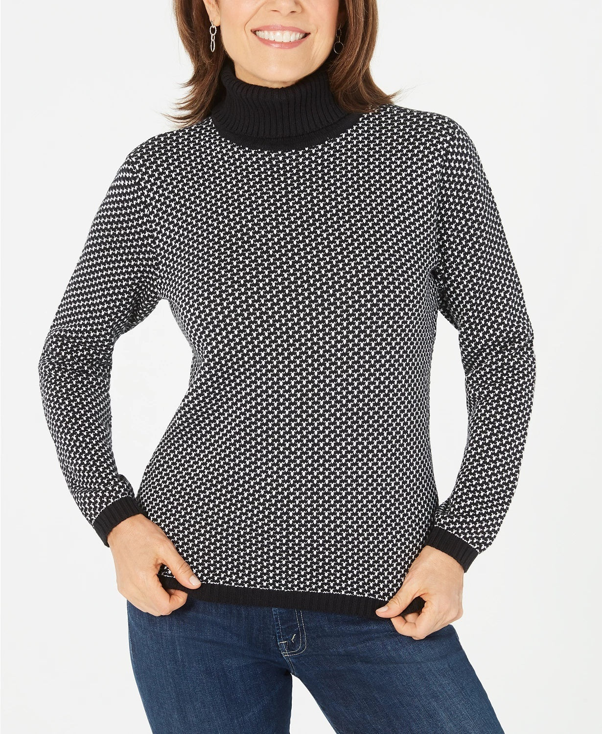 Karen Scott Women's Cotton Turtleneck Sweater Black Size Small