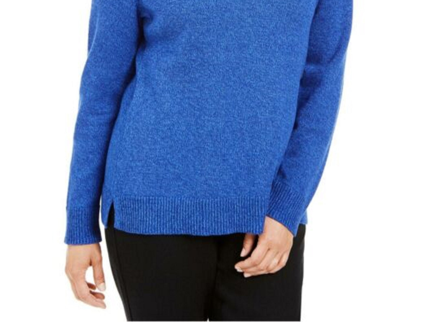 Karen Scott Women's Cotton Marled Shawl-Collar Sweater Blue Size Medium