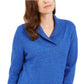 Karen Scott Women's Cotton Marled Shawl-Collar Sweater Blue Size Small