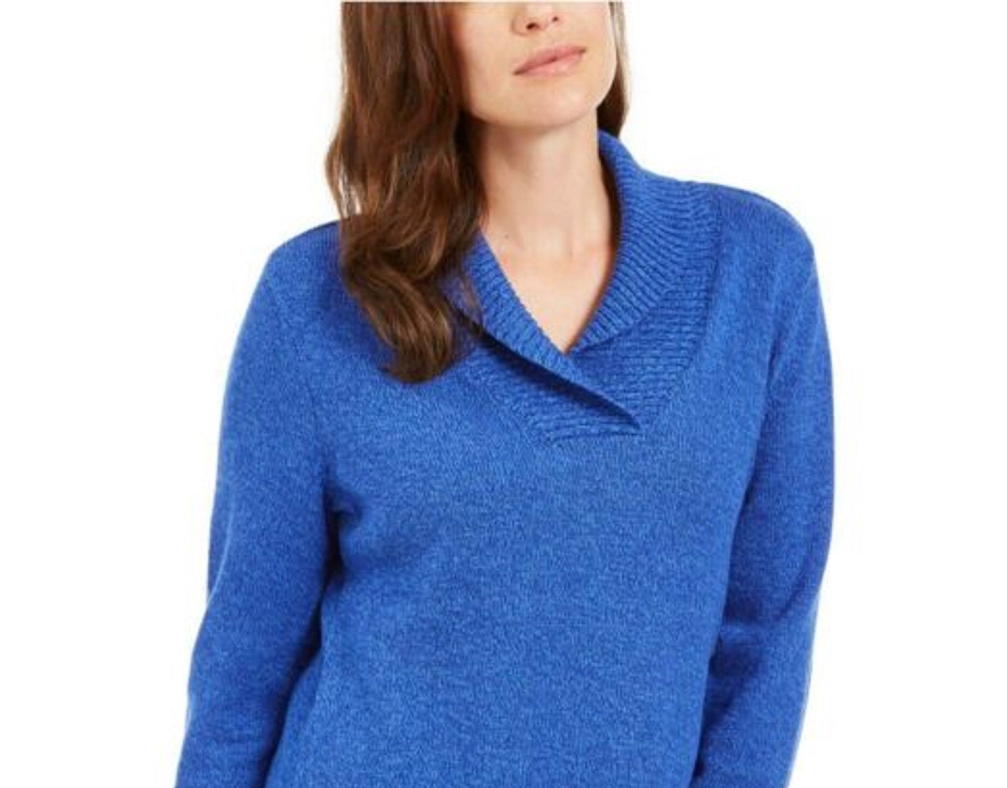 Karen Scott Women's Cotton Marled Shawl-Collar Sweater Blue Size Small