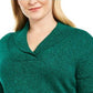 Karen Scott Women's Cotton Marled Shawl-Collar Sweater Dark Green Size Large