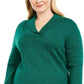 Karen Scott Women's Cotton Marled Shawl-Collar Sweater Dark Green Size Small