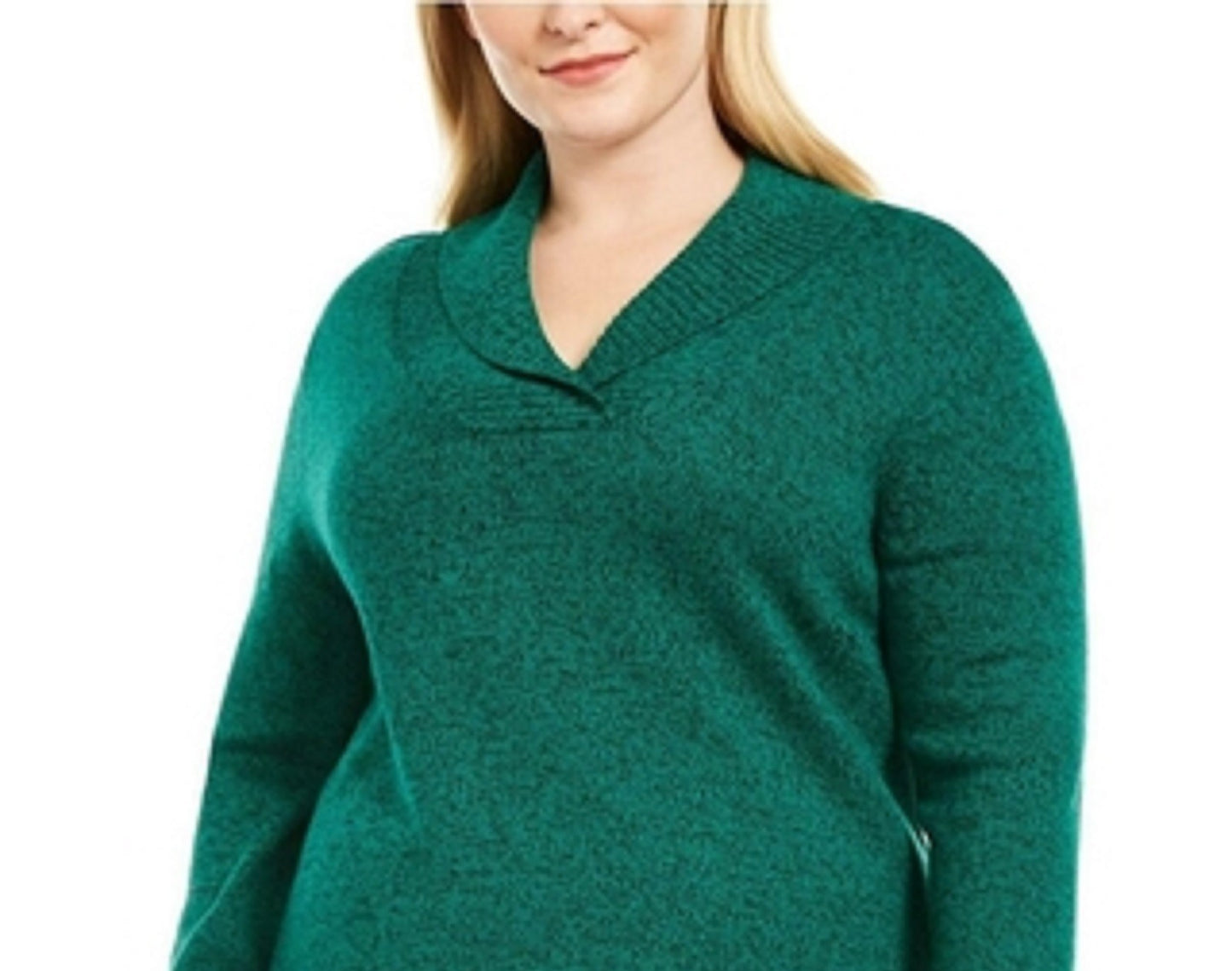 Karen Scott Women's Cotton Marled Shawl-Collar Sweater Dark Green Size Small