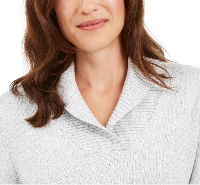 Karen Scott Women's Cotton Marled Shawl Collar Sweater Grey Size Small