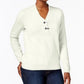Karen Scott Women's Cotton Marled Henley Sweater Natural Size Extra Small