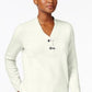 Karen Scott Women's Cotton Marled Henley Sweater Natural Size Extra Small