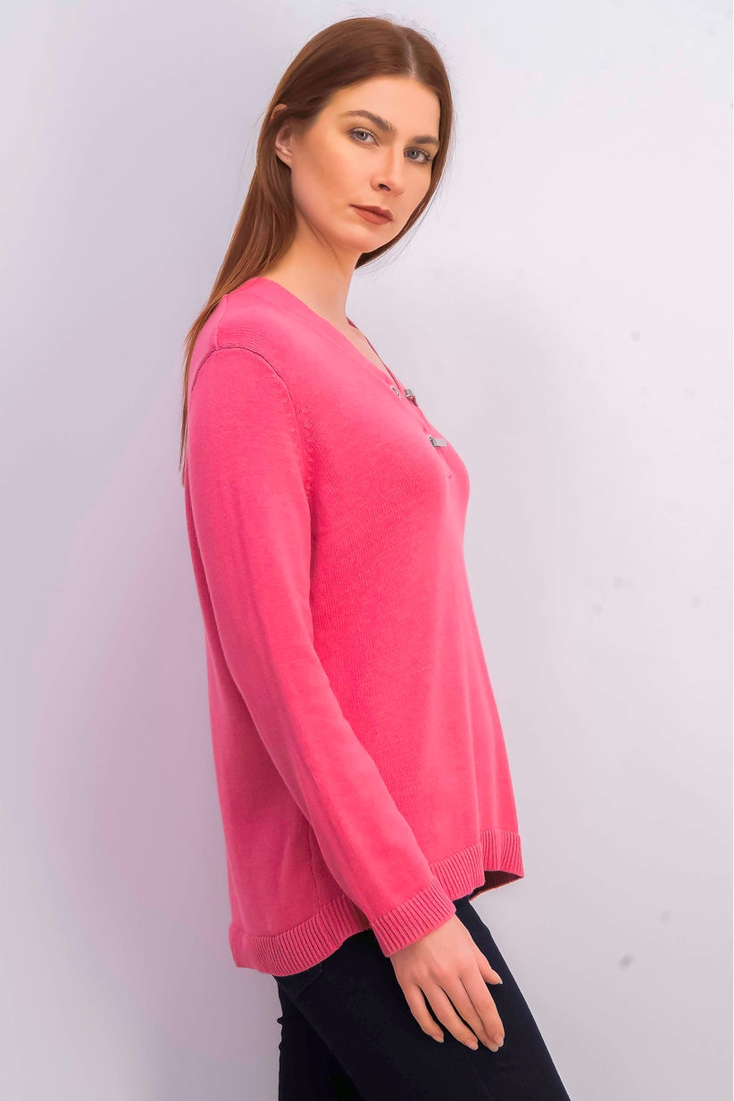 Karen Scott Women's Cotton Toggle Henley Sweater Pink Size Petite Small