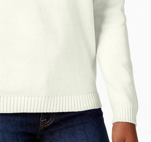 Karen Scott Women's Cotton Toggle Henley Sweater White Size Petite Medium