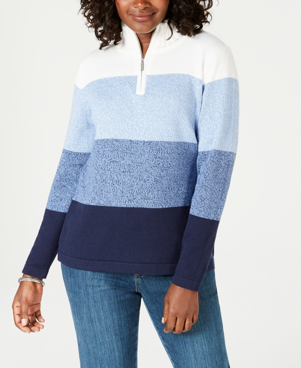 Karen Scott Women's Cotton Striped Sweater Blue Size Medium