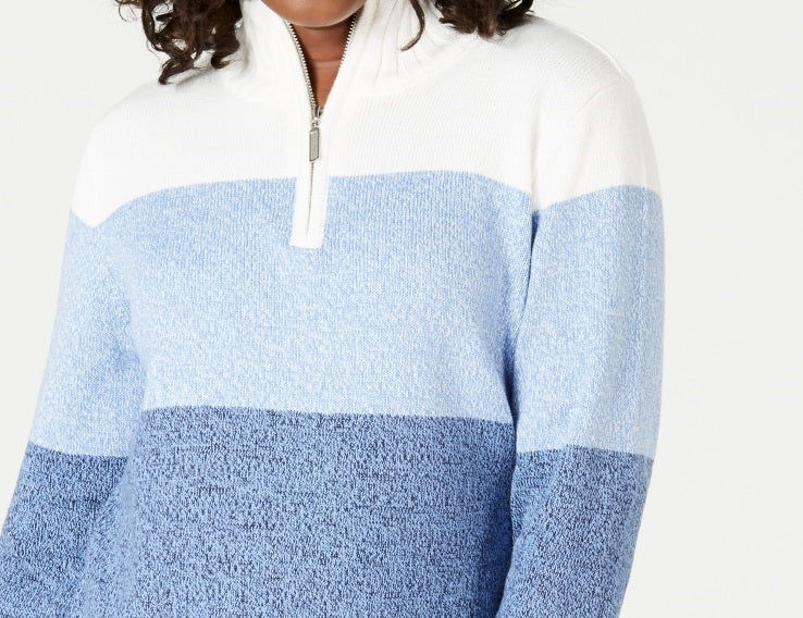 Karen Scott Women's Cotton Striped Sweater Blue Size Medium