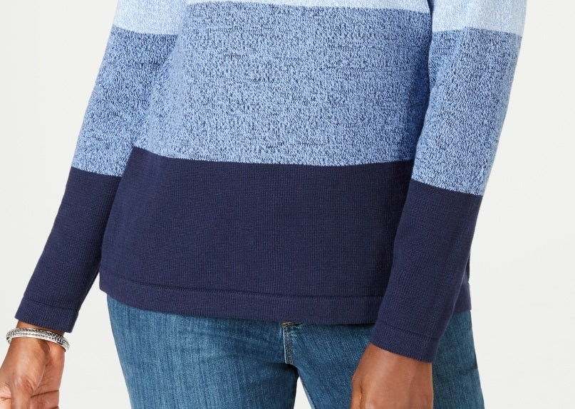 Karen Scott Women's Cotton Striped Sweater Blue Size Medium