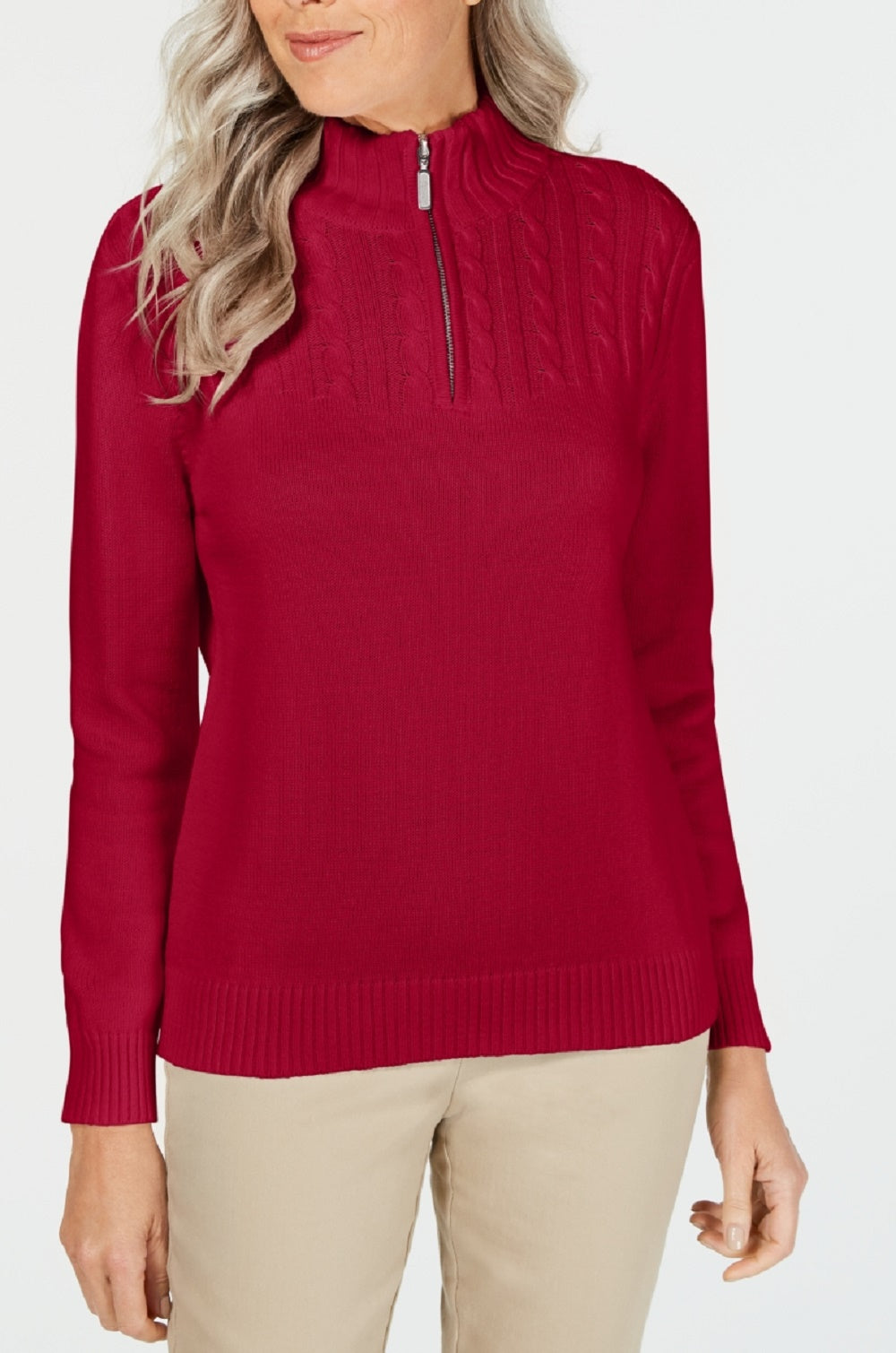 Karen Scott Women's Cotton Zip-Neck Sweater Bright Red Size XX-Large