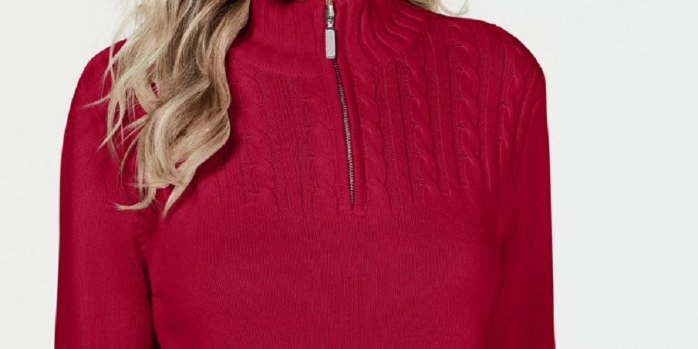 Karen Scott Women's Cotton Zip-Neck Sweater Bright Red Size XX-Large