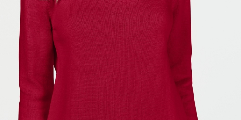 Karen Scott Women's Cotton Zip-Neck Sweater Bright Red Size XX-Large