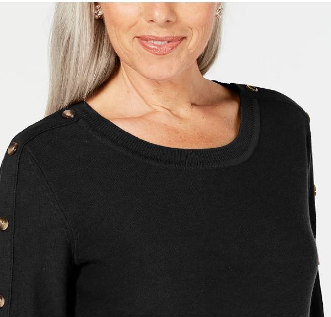 Karen Scott Women's 3/4 Sleeve Sweater Black Size Small