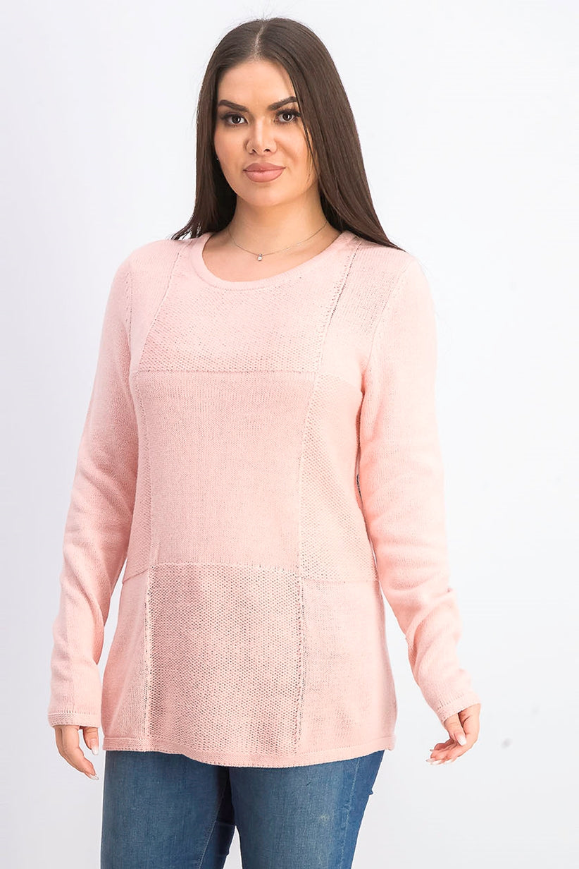 Karen Scott Women's Patchwork-Stitch Pullover Sweater Pink Size Extra Large