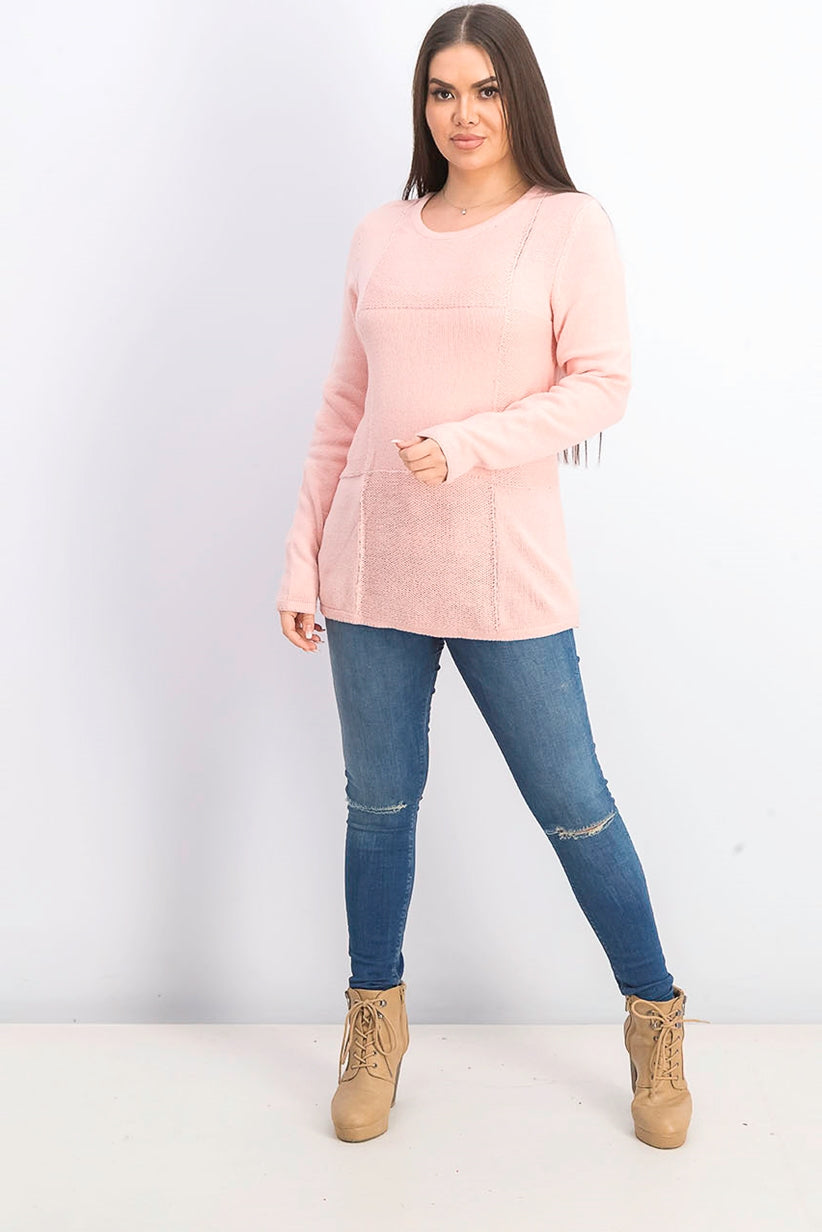 Karen Scott Women's Patchwork-Stitch Pullover Sweater Pink Size Extra Large