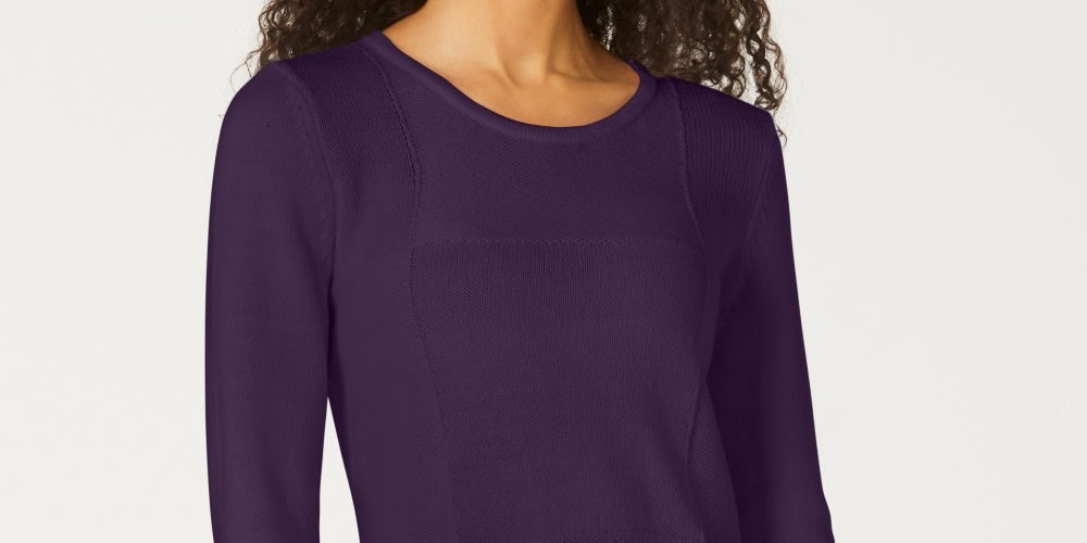 Karen Scott Women's Patchwork-Stitch Pullover Sweater Purple Size Large