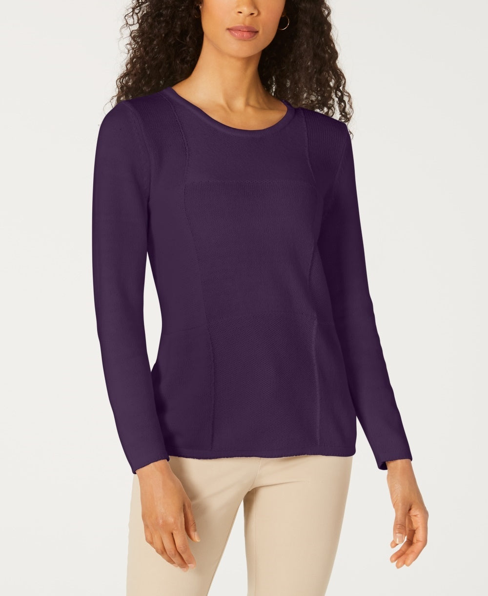 Karen Scott Women's Patchwork Stitch Pullover Sweater Purple Size X-Small