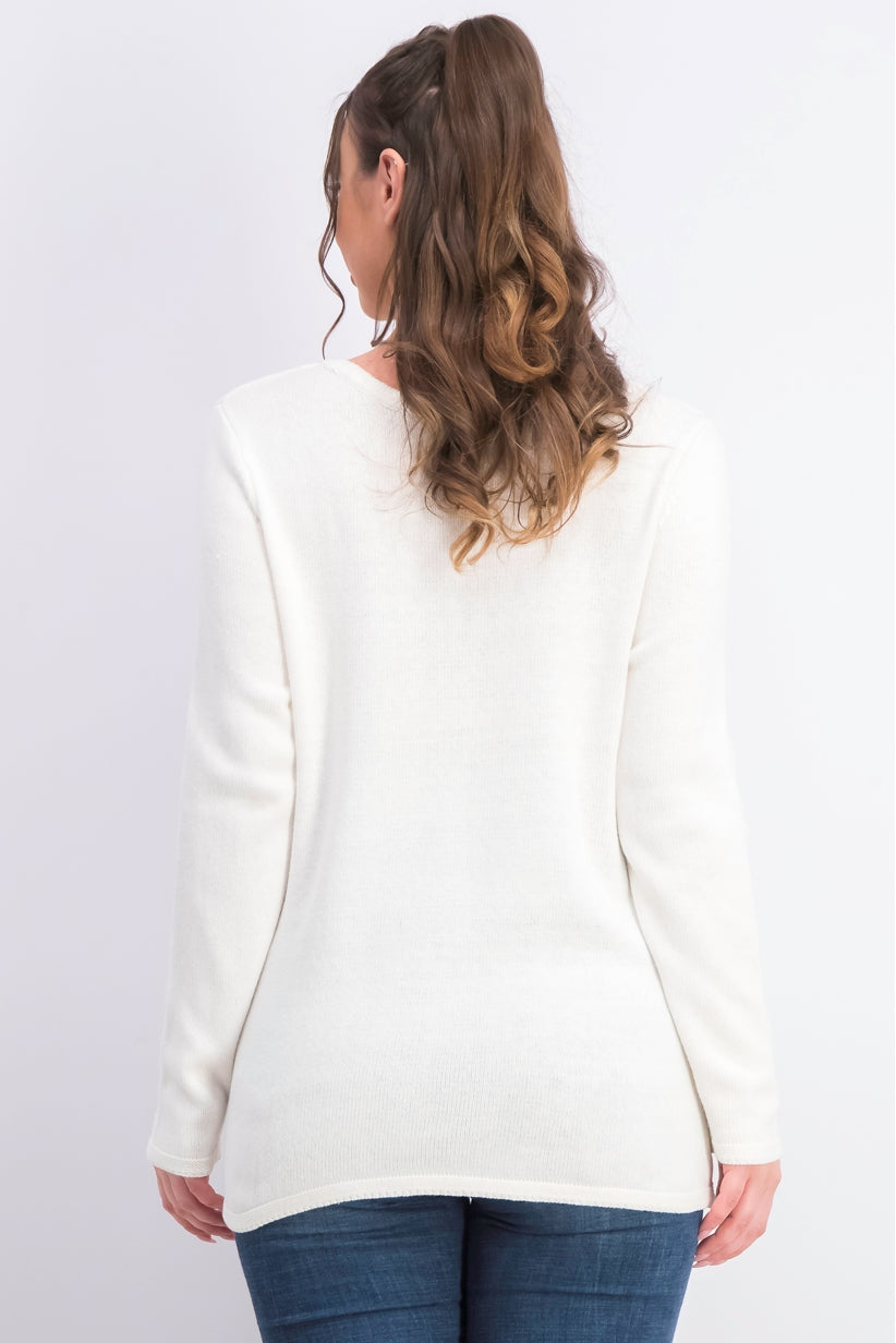 Karen Scott Women's Patchwork-Stitch Pullover Sweater White Size Extra Small