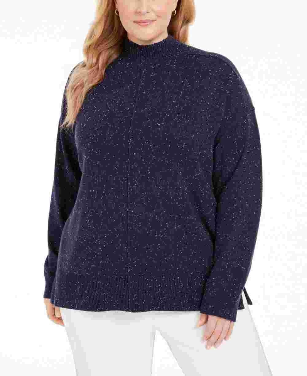 Karen Scott Women's Plus Mock Neck Sweater Blue Size 1X
