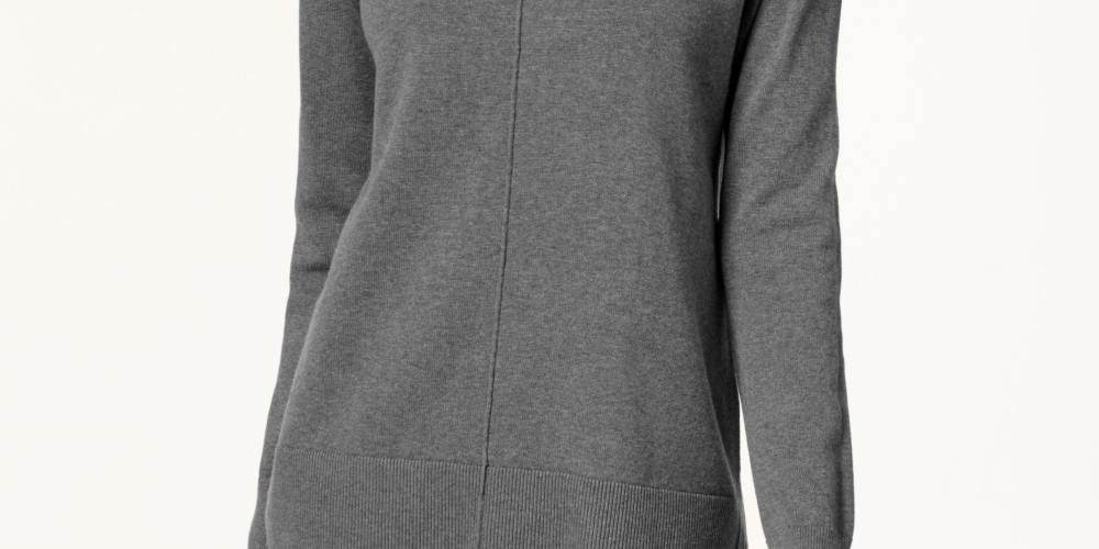 Karen Scott Women's Seam Detail Cotton Mock Neck Sweater Charcoal Size Medium