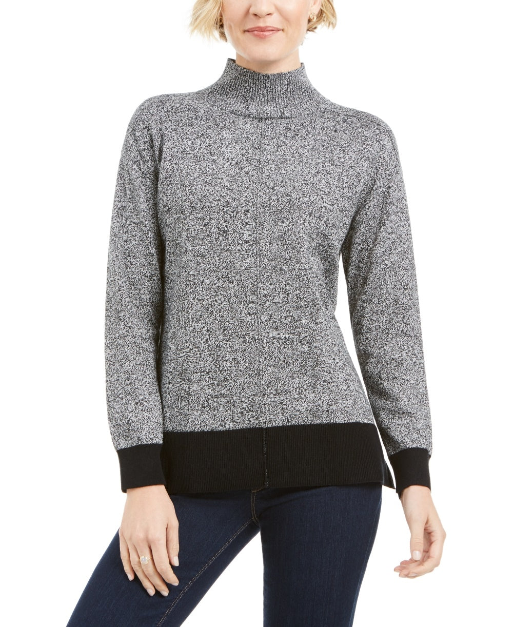 Karen Scott Women's Erin Cotton Colorblocked Mock Neck Sweater White Size Large